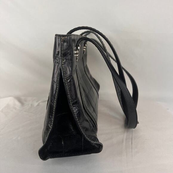 Brighton Black Croc Embossed Leather Shoulder Bag Rectangle Purse 14 x 8 - Picture 5 of 12